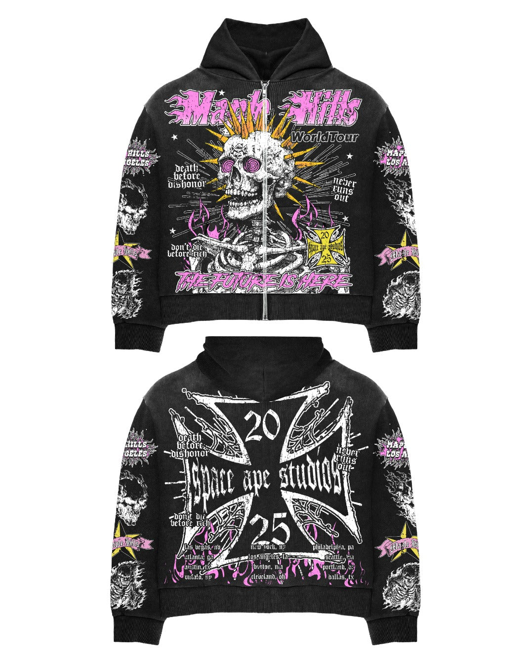 Skull Spikes Distressed Hoodie